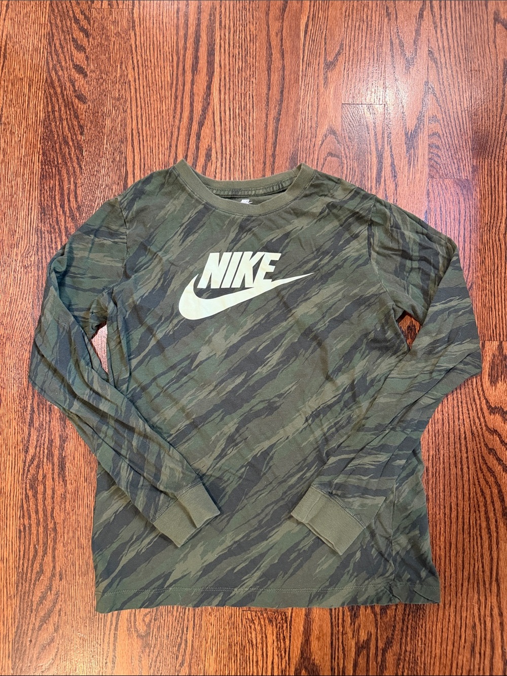 Nike Olive Green Camo Long Sleeve Tee with Light Green Logo